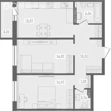 2-комнатная квартира: Новосибирск, улица Забалуева, с11 (64.4 м) - Фото 0