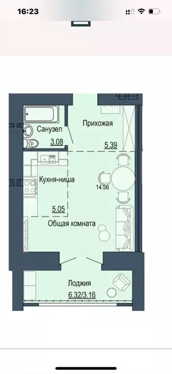 Студия Марий Эл, Йошкар-Ола Теплая Речка жилой комплекс (34.4 м) - Фото 1