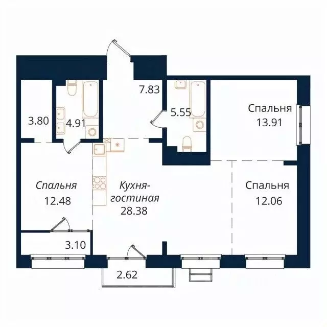 3-к кв. Иркутская область, Иркутск Байкальская ул., 246Б (94.6 м) - Фото 0