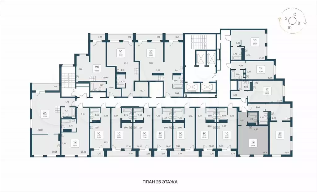 Апартаменты-студия, 39,5 м, 25/25 эт. - Фото 1