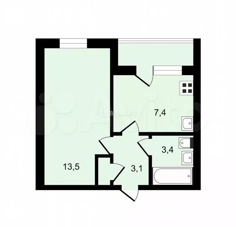 1-к. квартира, 28 м, 1/5 эт. - Фото 0