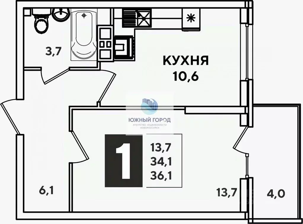 1-к кв. Краснодарский край, Новороссийск ул. Котанова, 2к1 (36.1 м) - Фото 1