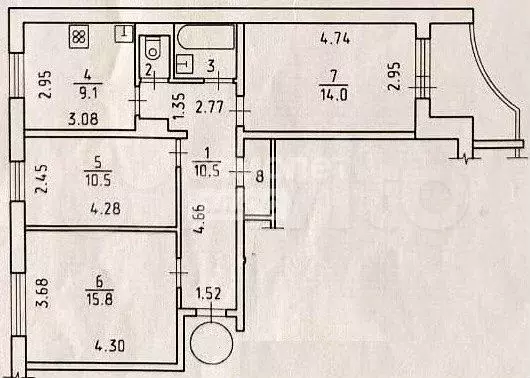 3-к. квартира, 64,9 м, 5/10 эт. - Фото 0