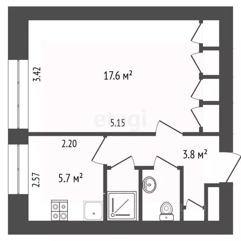 1-к кв. Архангельская область, Архангельск ул. Урицкого, 54к1 (32.3 м) - Фото 2