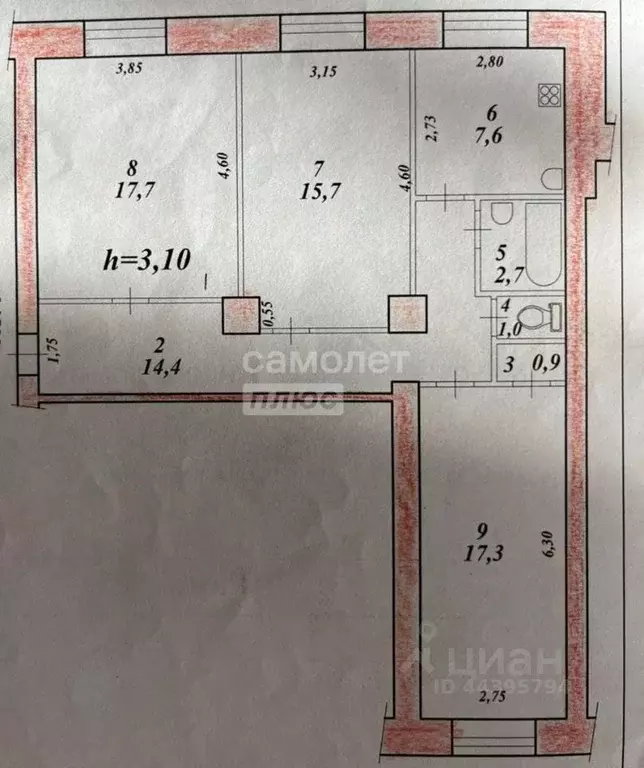 3-к кв. Хабаровский край, Комсомольск-на-Амуре ул. Калинина, 9 (77.3 ... - Фото 2