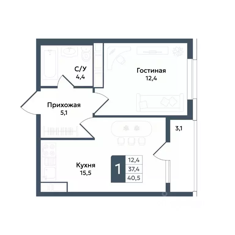 1-к кв. Ставропольский край, Ставрополь ул. Андрея Голуба, 11Б (40.5 ... - Фото 1