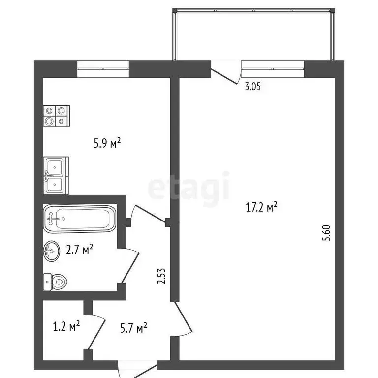 1-комнатная квартира: Новодвинск, улица Димитрова, 2 (30.2 м) - Фото 0