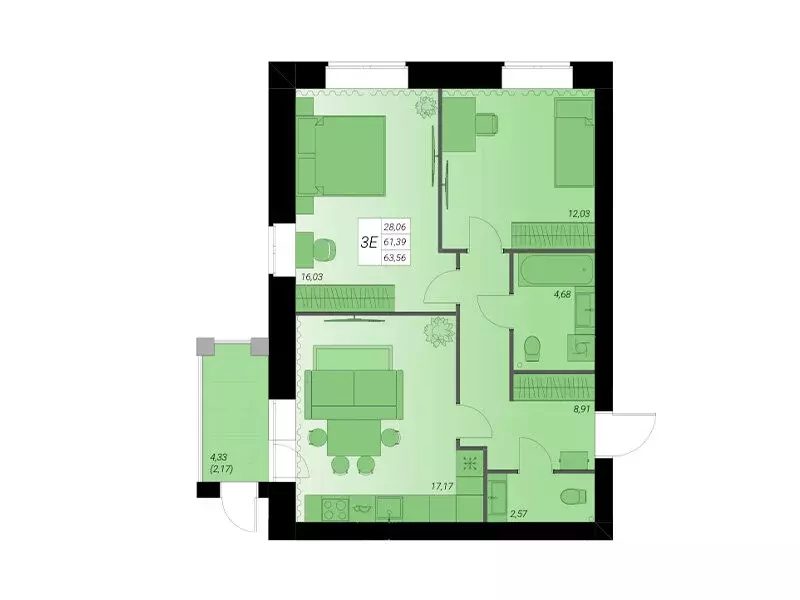 2-комнатная квартира: Архангельская область, Северодвинск (63.56 м) - Фото 1