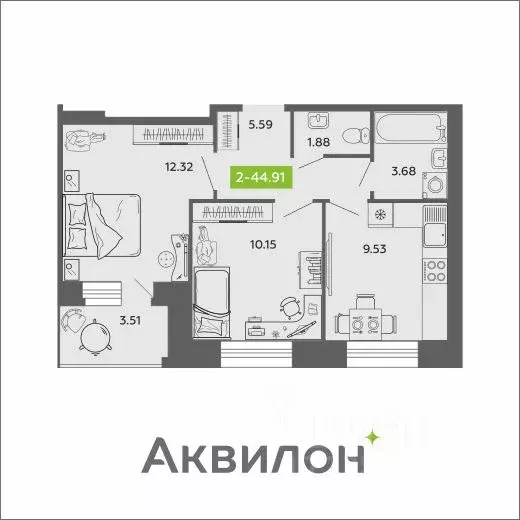 2-к кв. Архангельская область, Архангельск Аквилон Роса жилой комплекс ... - Фото 0