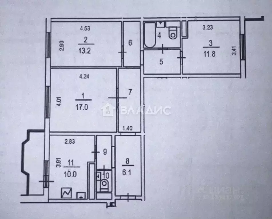 3-к кв. Москва ул. Брусилова, 17 (77.2 м) - Фото 2