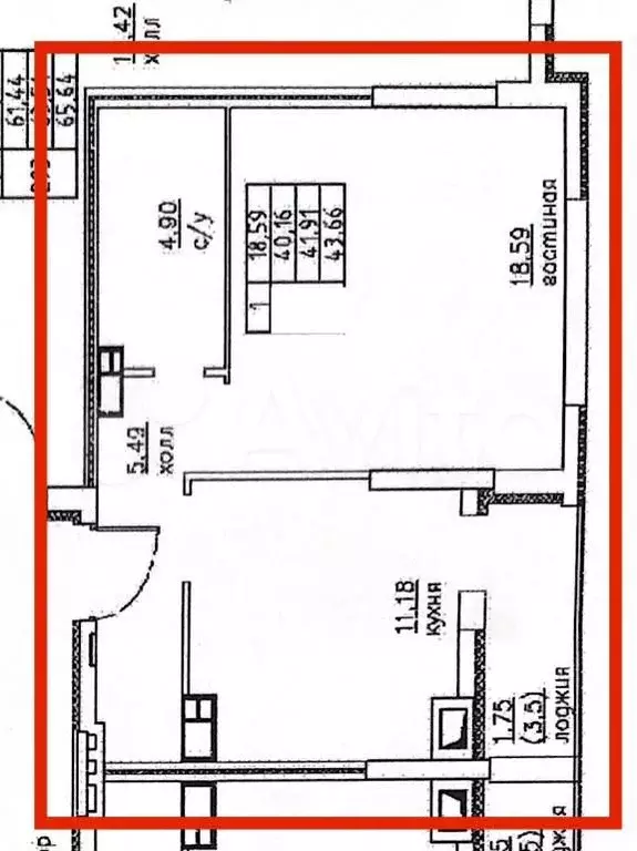 1-к. квартира, 40,7 м, 7/9 эт. - Фото 0