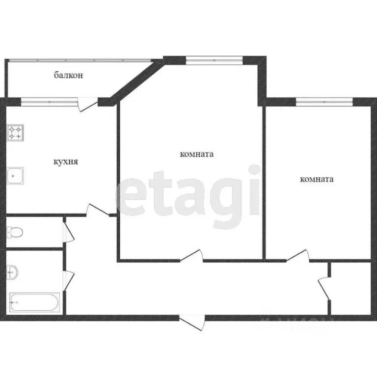 2-к кв. Ханты-Мансийский АО, Сургут ул. Гагарина, 24 (52.8 м) - Фото 1