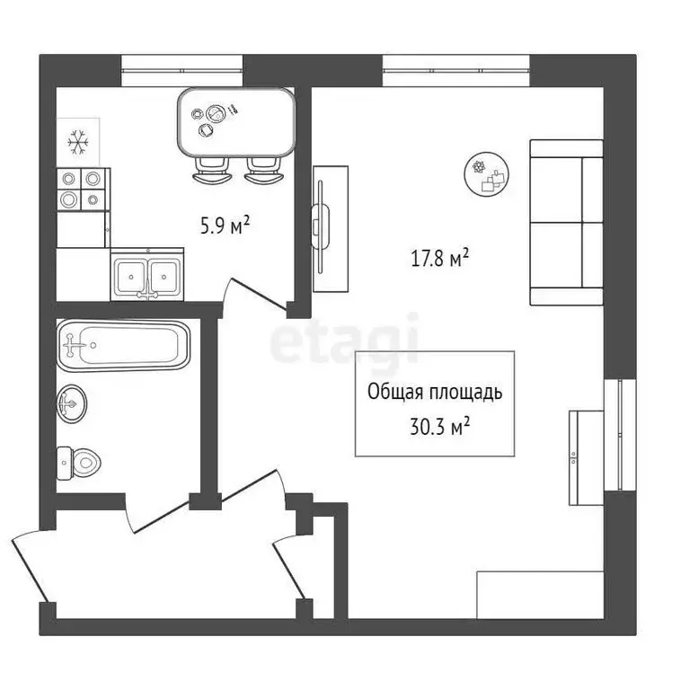 1-комнатная квартира: Новосибирск, улица Ватутина, 20 (30.3 м) - Фото 1