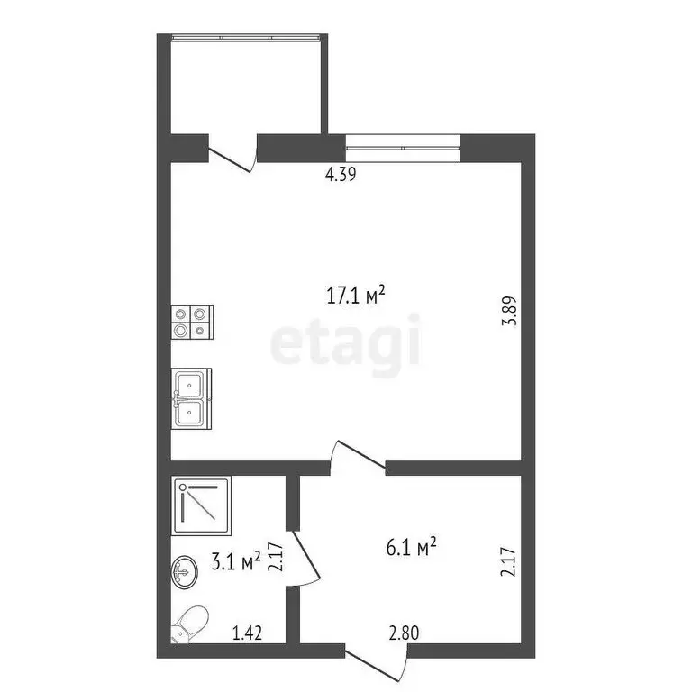Квартира-студия: Якутск, улица Билибина, 17/2 (26.6 м) - Фото 1