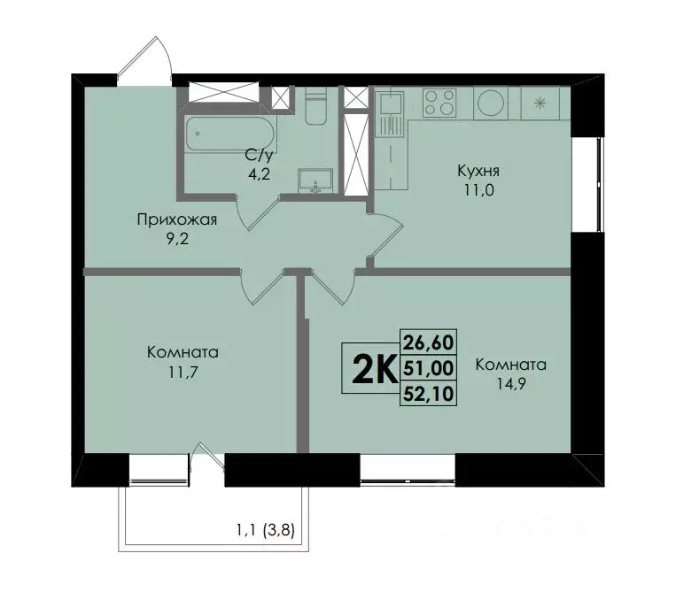 2-к кв. Ростовская область, Ростов-на-Дону Ботаника жилой комплекс ... - Фото 1