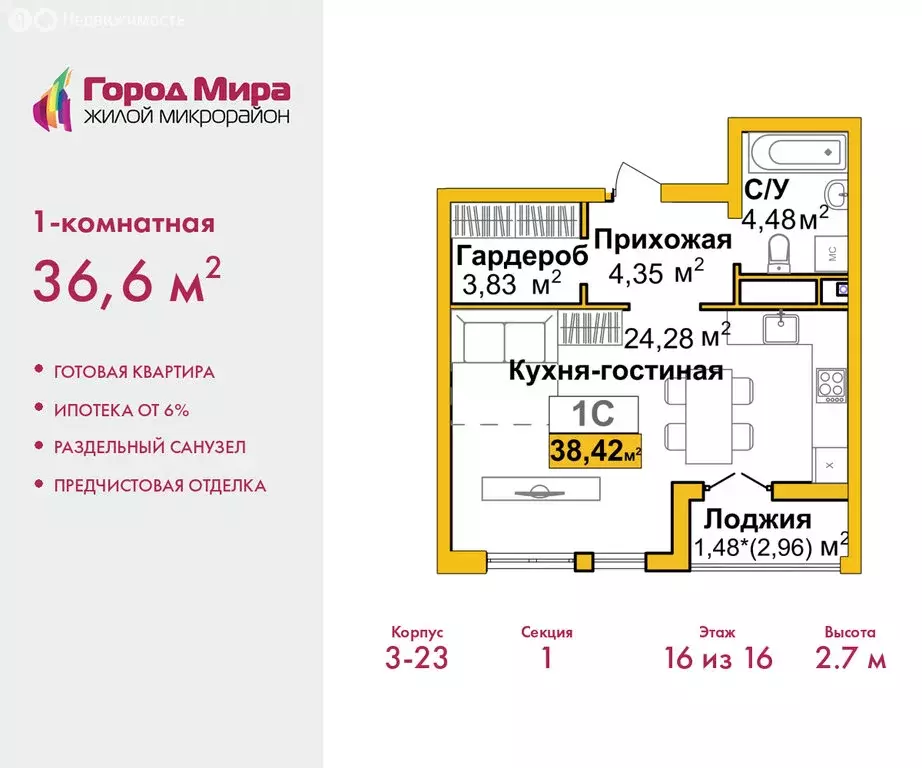 Квартира-студия: Симферополь, улица Батурина, 177к1 (36.6 м) - Фото 1