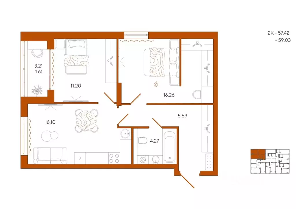 2-к кв. Пензенская область, Пенза Терра жилой комплекс (59.03 м) - Фото 1