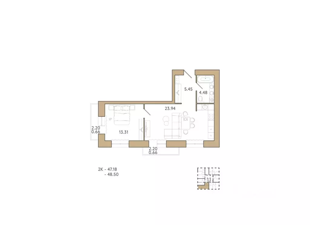 1-к кв. Пензенская область, Пенза Академия жилой комплекс (48.5 м) - Фото 1