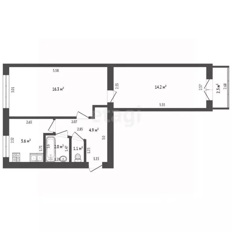 2-к кв. Башкортостан, Стерлитамак Коммунистическая ул., 49 (44.1 м) - Фото 1