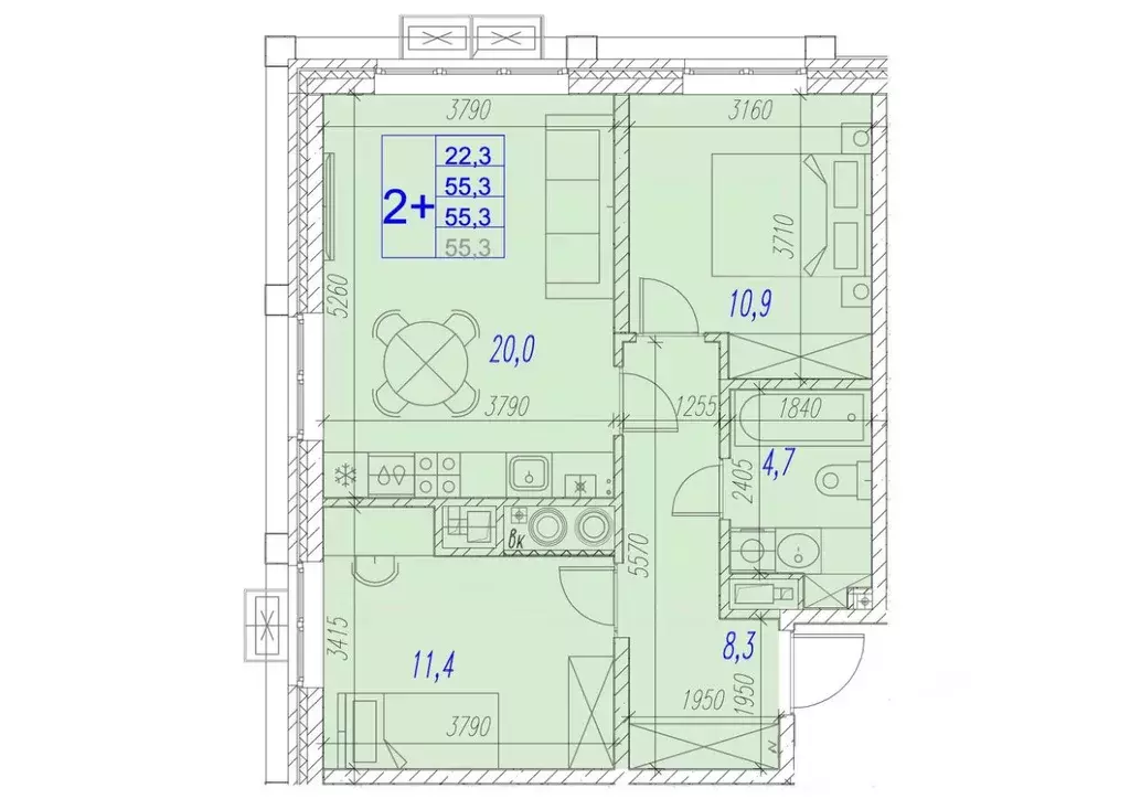 2-к кв. Астраханская область, Астрахань ул. Трофимова (55.3 м) - Фото 1