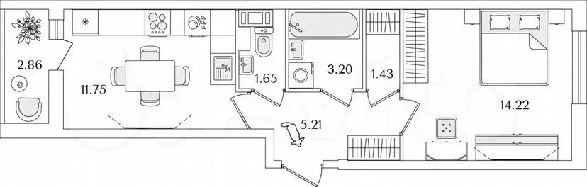 1-к. квартира, 38,9м, 5/9эт. - Фото 1