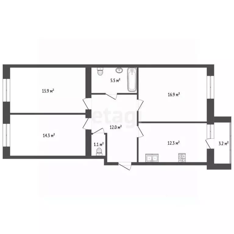 3-к кв. Тамбовская область, Тамбов Мичуринская ул., 213Г (79.0 м) - Фото 1