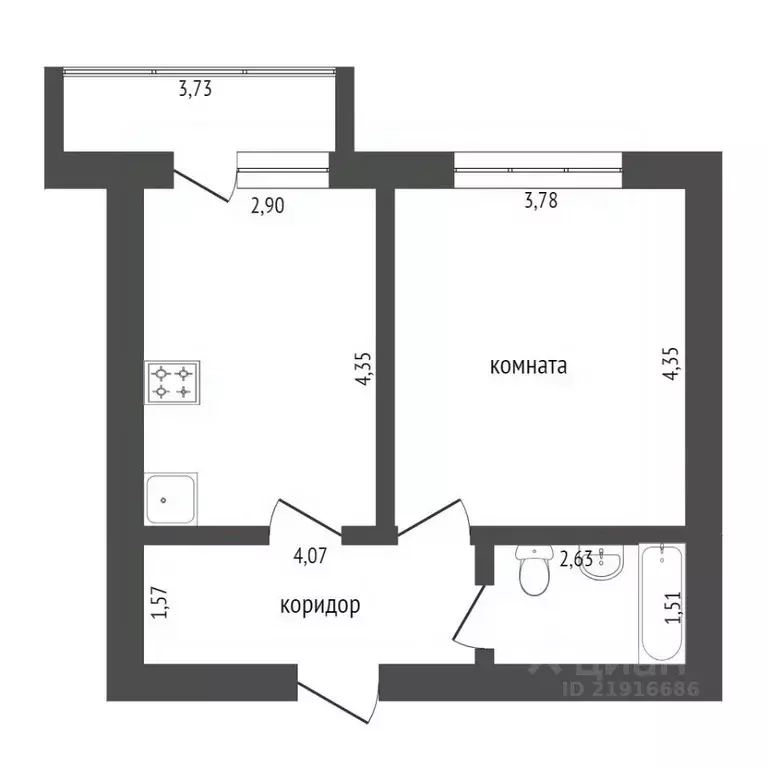 1-к кв. Калининградская область, Светлогорск ул. Молодежная, 19 (34.26 ... - Фото 1