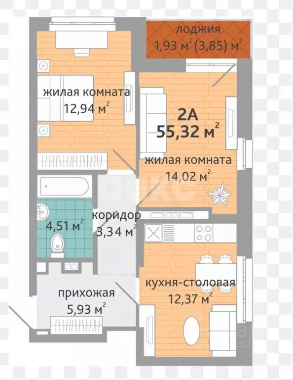 2-к кв. Краснодарский край, Темрюк ул. Карла Маркса (42.7 м) - Фото 1