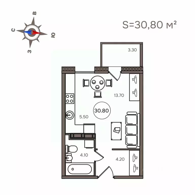 1-к кв. Карелия, Петрозаводск Мичуринская ул., 34 (30.8 м) - Фото 0