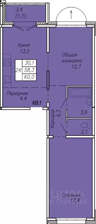 2-к кв. Новосибирская область, Новосибирск ул. Связистов, 13/2 (60.0 ... - Фото 0