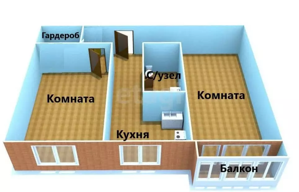2-комнатная квартира: село Санаторное, 19 (44 м) - Фото 1