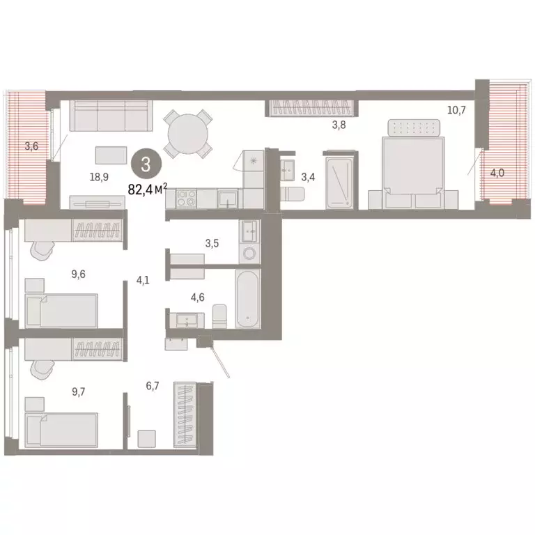 3-комнатная квартира: Тюмень, улица Республики, 205к3 (82.37 м) - Фото 1