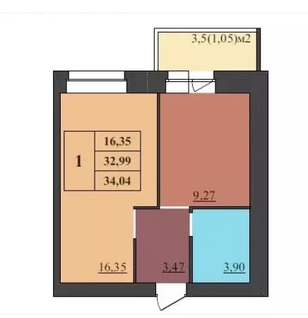 1-комнатная квартира: Ярославль, Малая Норская улица, 3А (34.04 м) - Фото 1
