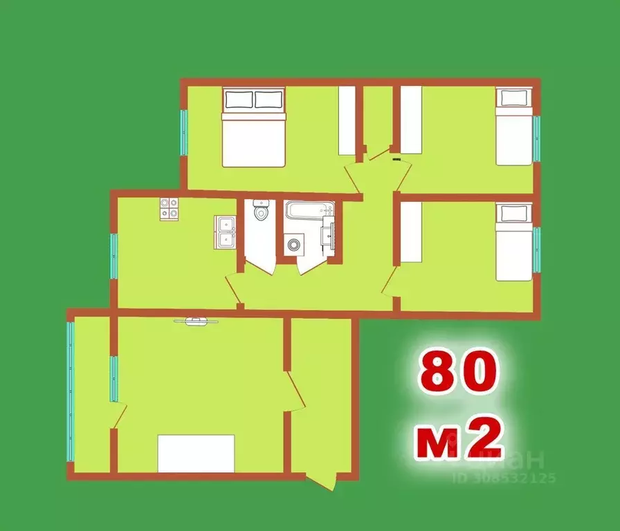 4-к кв. Тюменская область, Тюмень Широтная ул., 41 (77.0 м) - Фото 1