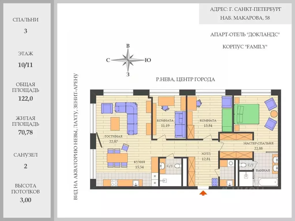 4-к кв. Санкт-Петербург наб. Макарова, 58 (122.0 м) - Фото 2