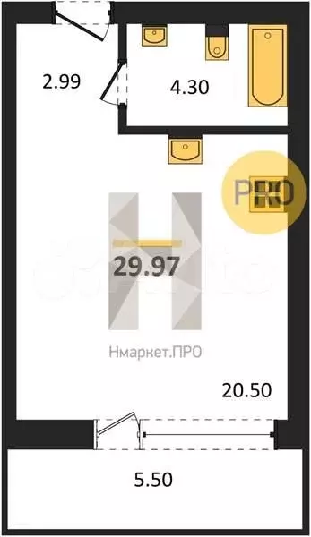 Квартира-студия, 30 м, 8/9 эт. - Фото 1