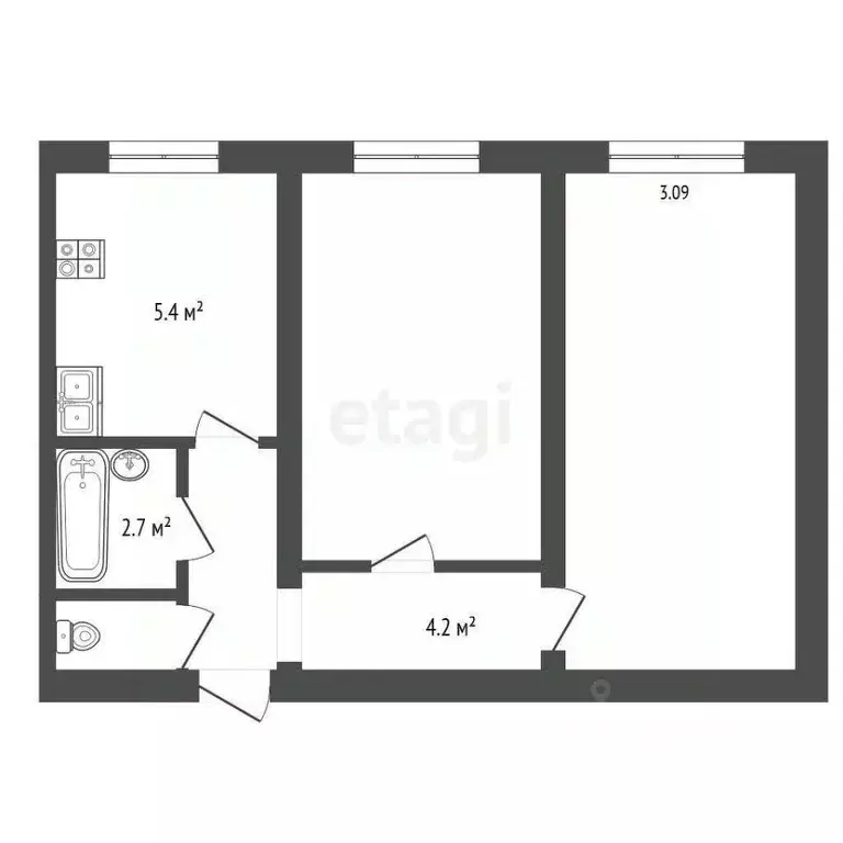 2-к кв. Крым, Ленино пгт ул. Курчатова, 7 (52.9 м) - Фото 2