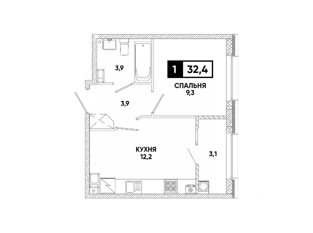 1-к кв. Ставропольский край, Ставрополь ул. Андрея Голуба, 12к7 (32.4 ... - Фото 1
