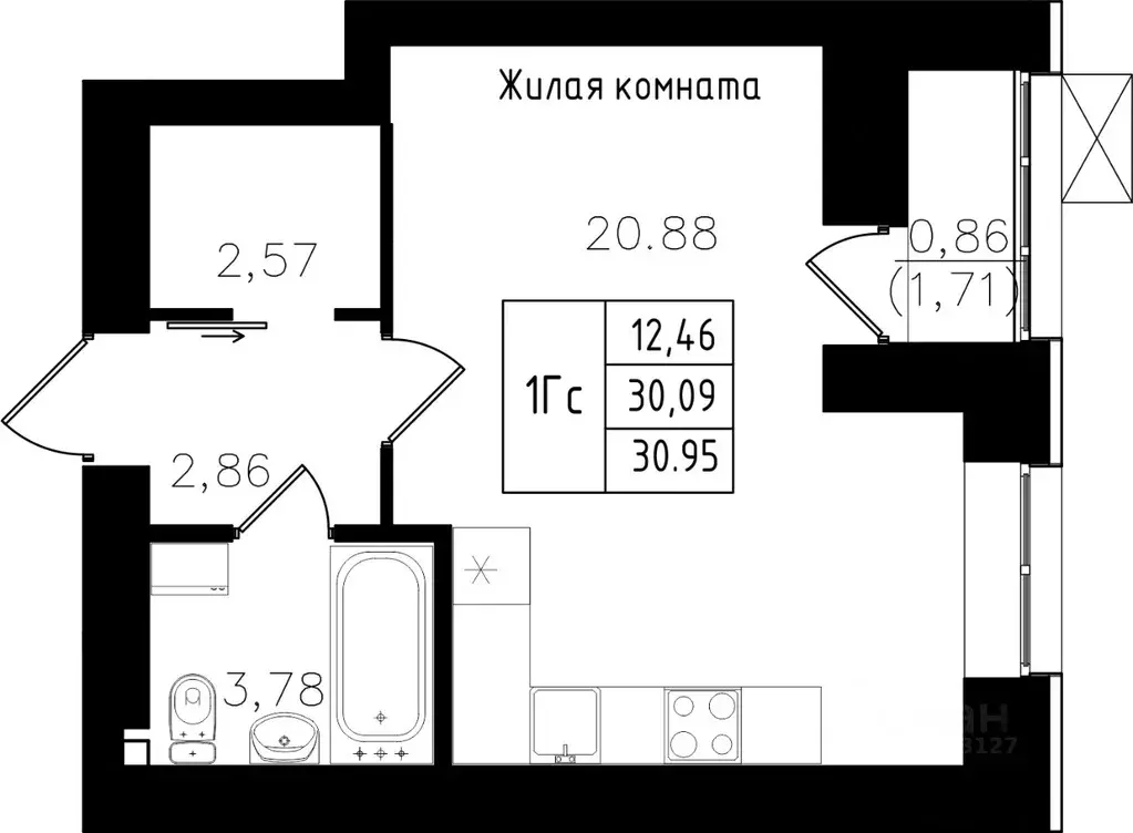 Студия Татарстан, Казань пос. Имени Свердлова,  (30.95 м) - Фото 0