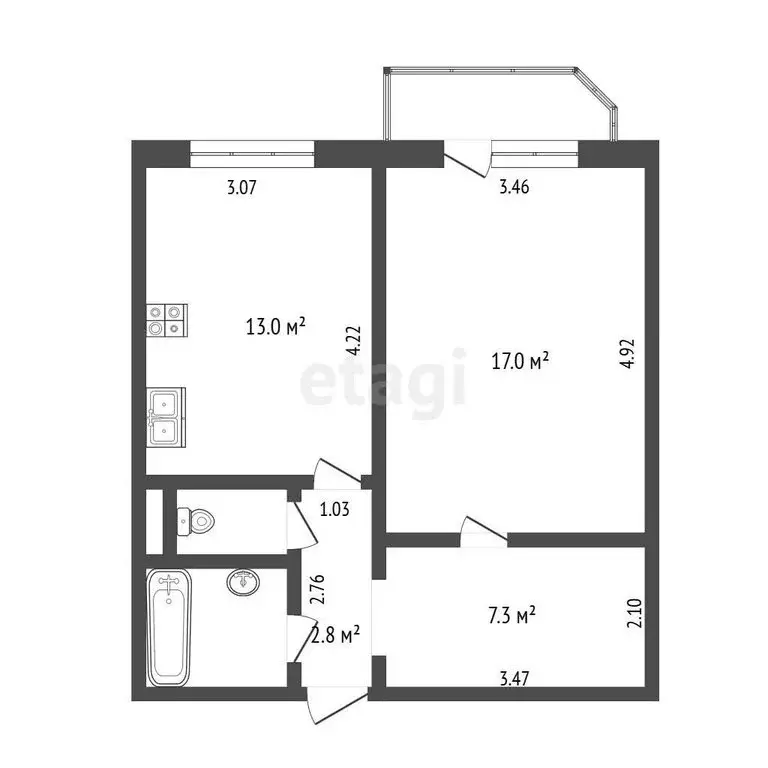 1-комнатная квартира: Тюмень, Широтная улица, 108к2 (45 м) - Фото 1