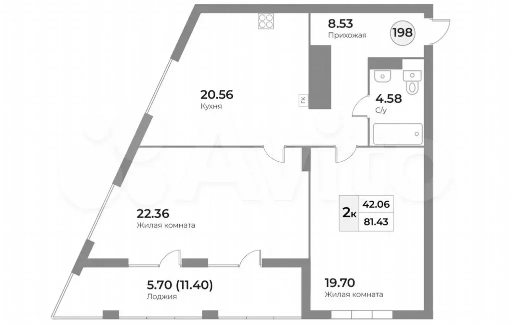 2-к. квартира, 81,4 м, 6/7 эт. - Фото 1