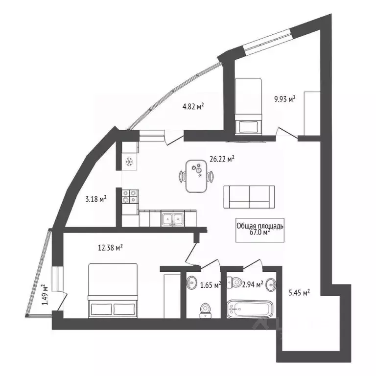 3-к кв. Новосибирская область, Новосибирск ул. Галущака, 15 (67.0 м) - Фото 1