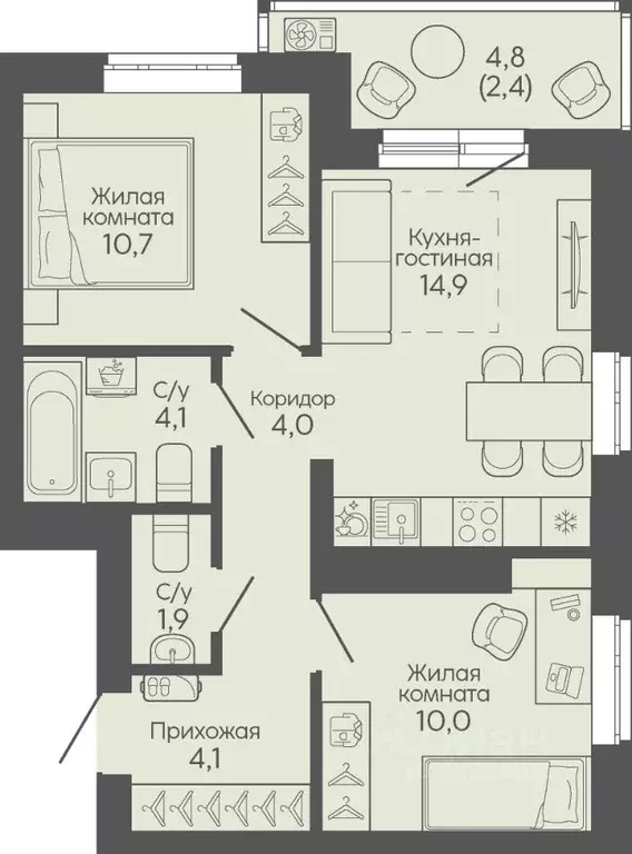2-к кв. Волгоградская область, Волгоград Трехгорная ул., 27 (52.1 м) - Фото 1
