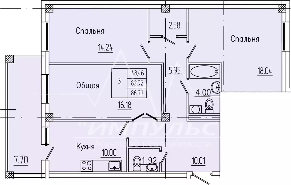 Квартира, 1 комната, 62 м - Фото 2