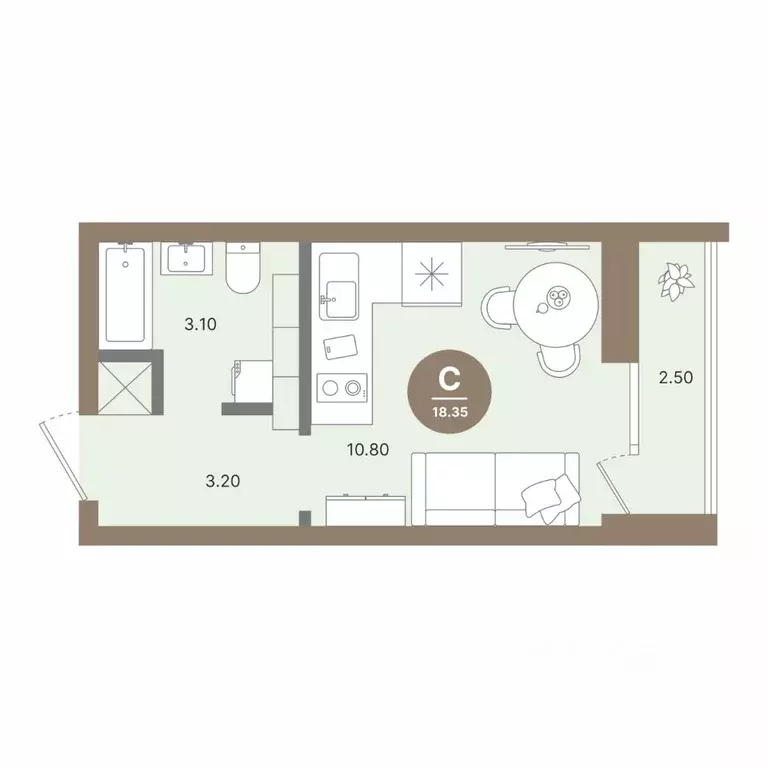 Студия Нижегородская область, Нижний Новгород 52-й кв-л,  (18.35 м) - Фото 0