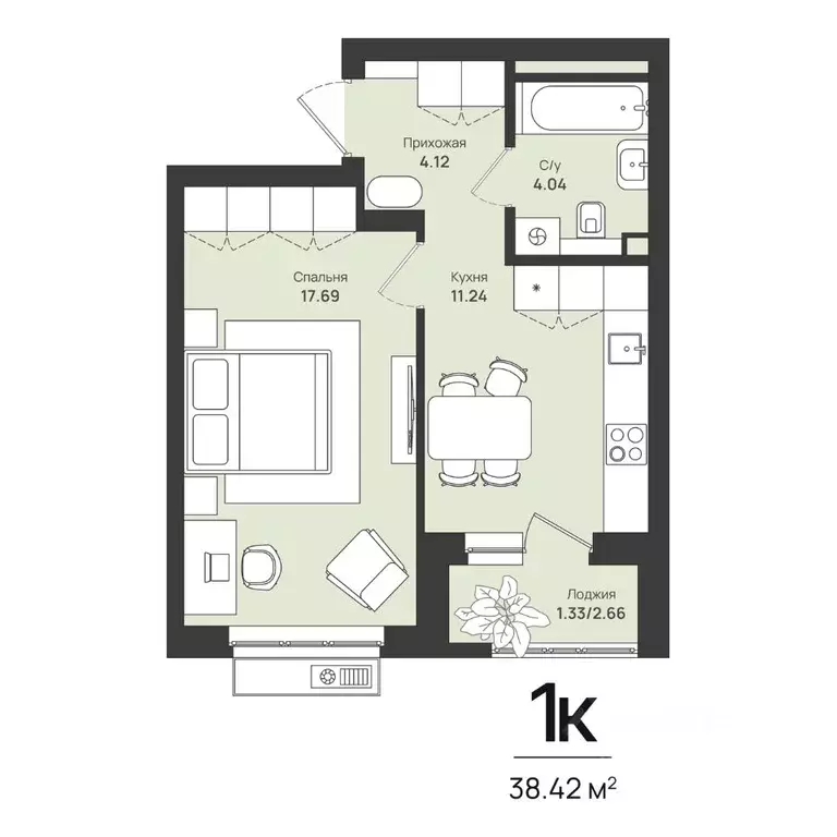 1-к кв. Пермский край, Пермь Уинская ул., 56 (38.42 м) - Фото 1