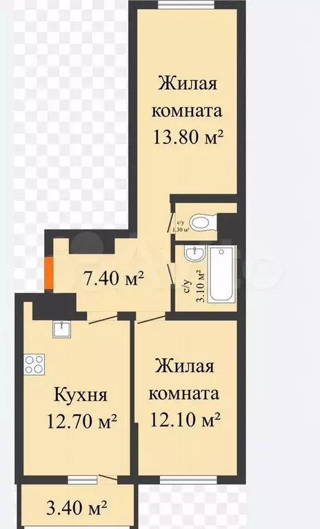 2-к. квартира, 55,3 м, 10/16 эт. - Фото 0