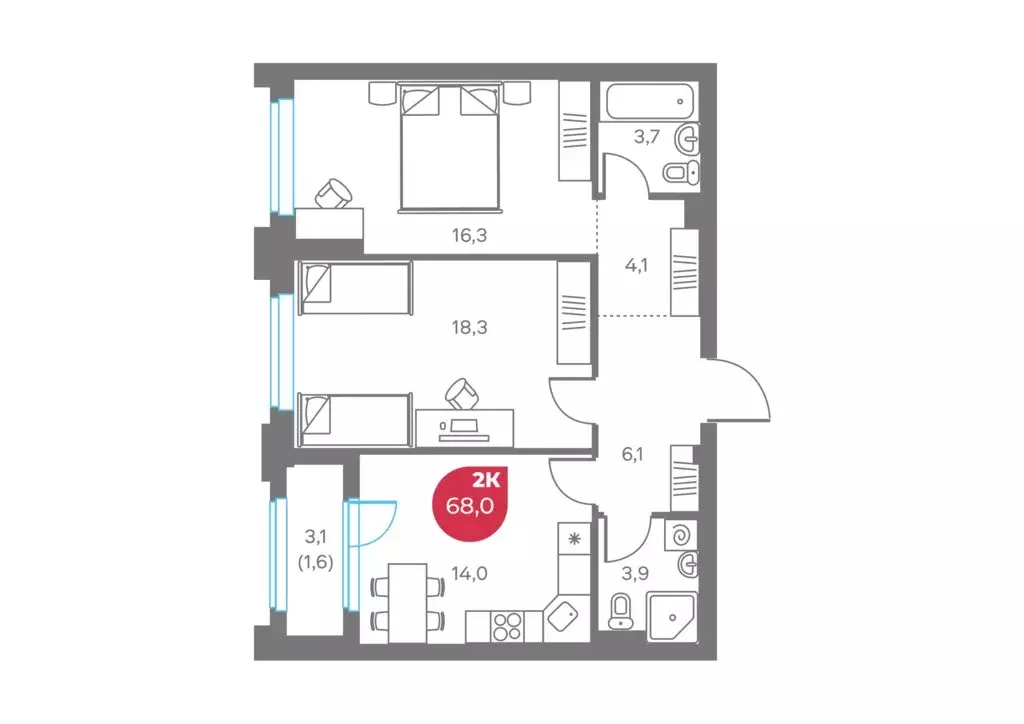 2-комнатная квартира: Пермь, Советская улица, 16А (68 м) - Фото 1