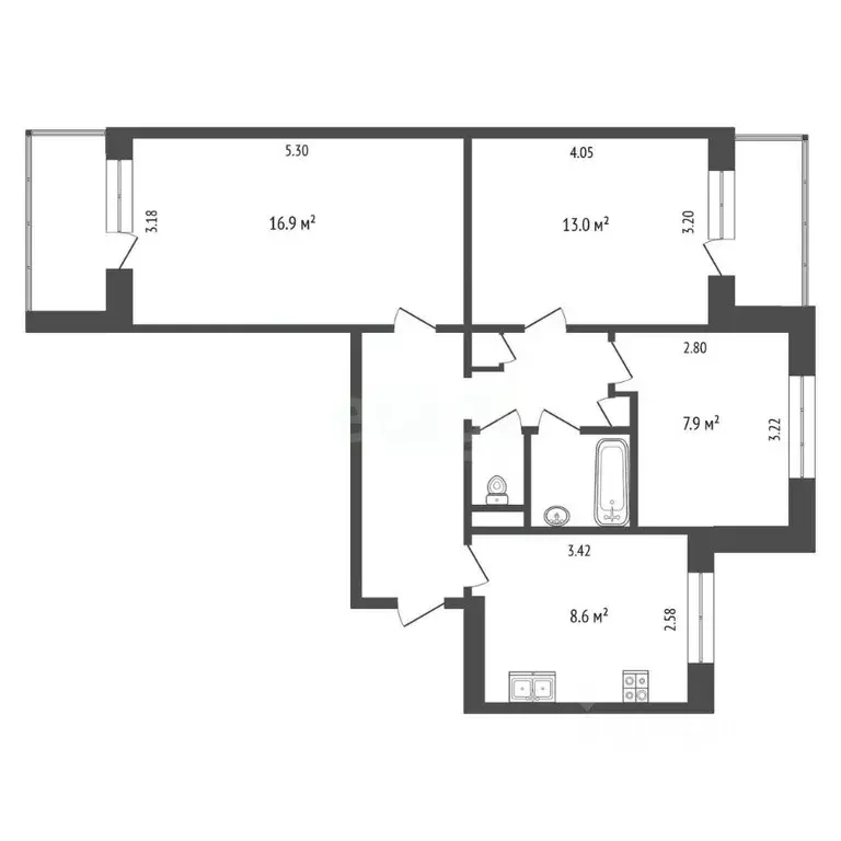 3-к кв. Белгородская область, Белгород ул. Буденного, 3 (61.2 м) - Фото 1