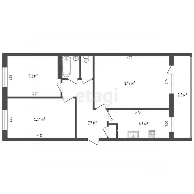 3-к кв. Татарстан, Набережные Челны ул. Татарстан, 21 (58.7 м) - Фото 2